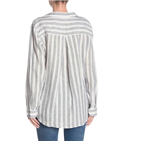 Grayson - The Hero Stripe Tumbled Linen Button Down Shirt Blouse Sz 12/14 - Picture 2 of 12